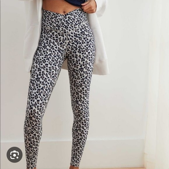 Aerie Offline Crossover Waist High Rise Leggings Leopard Print Activewear Gym - Picture 7 of 7